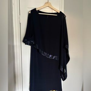 Lori M navy sequinned dress with sheer sleeves
